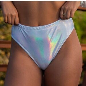Freedom Rave Wear Moon Shower Iridescent Holographic Brazilian Bottoms. Size XL